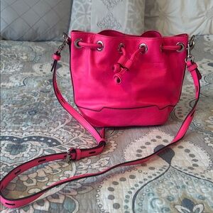 Rebecca Minkoff Neon Pink Leather Drawstring Bucket Crossbody
